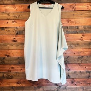 Light Green Sleeveless V-Neck Cascade Dress| Linea by Louis Dell'Olio